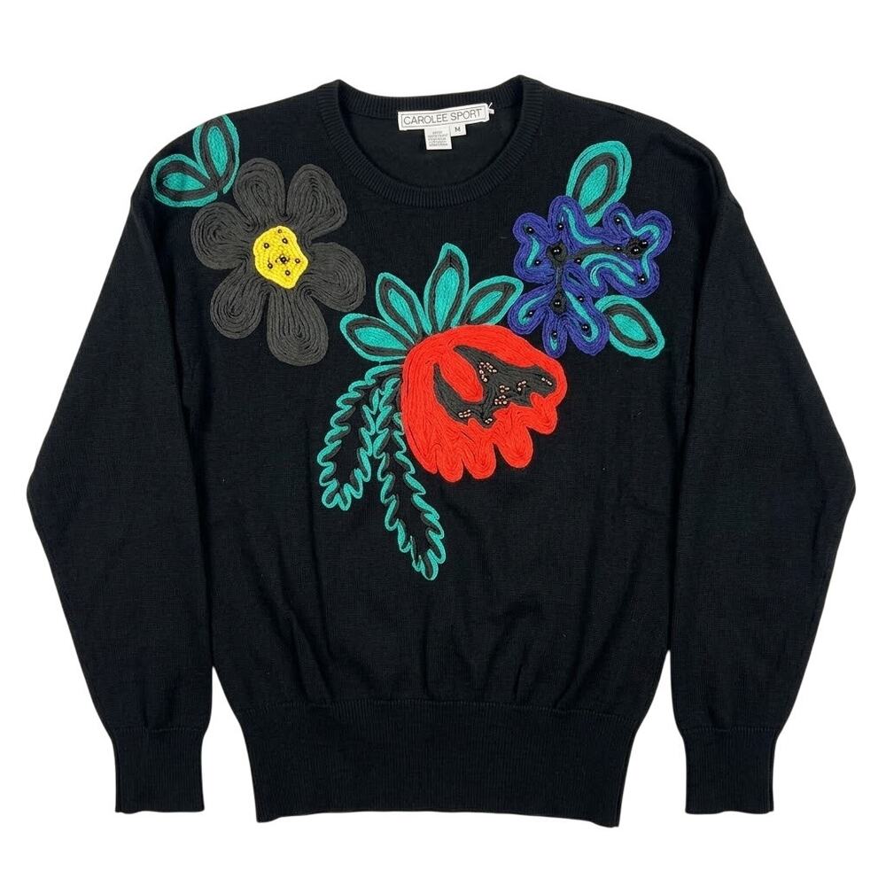 Carlisle Sport Vintage Floral Applique Sweater Size Medium